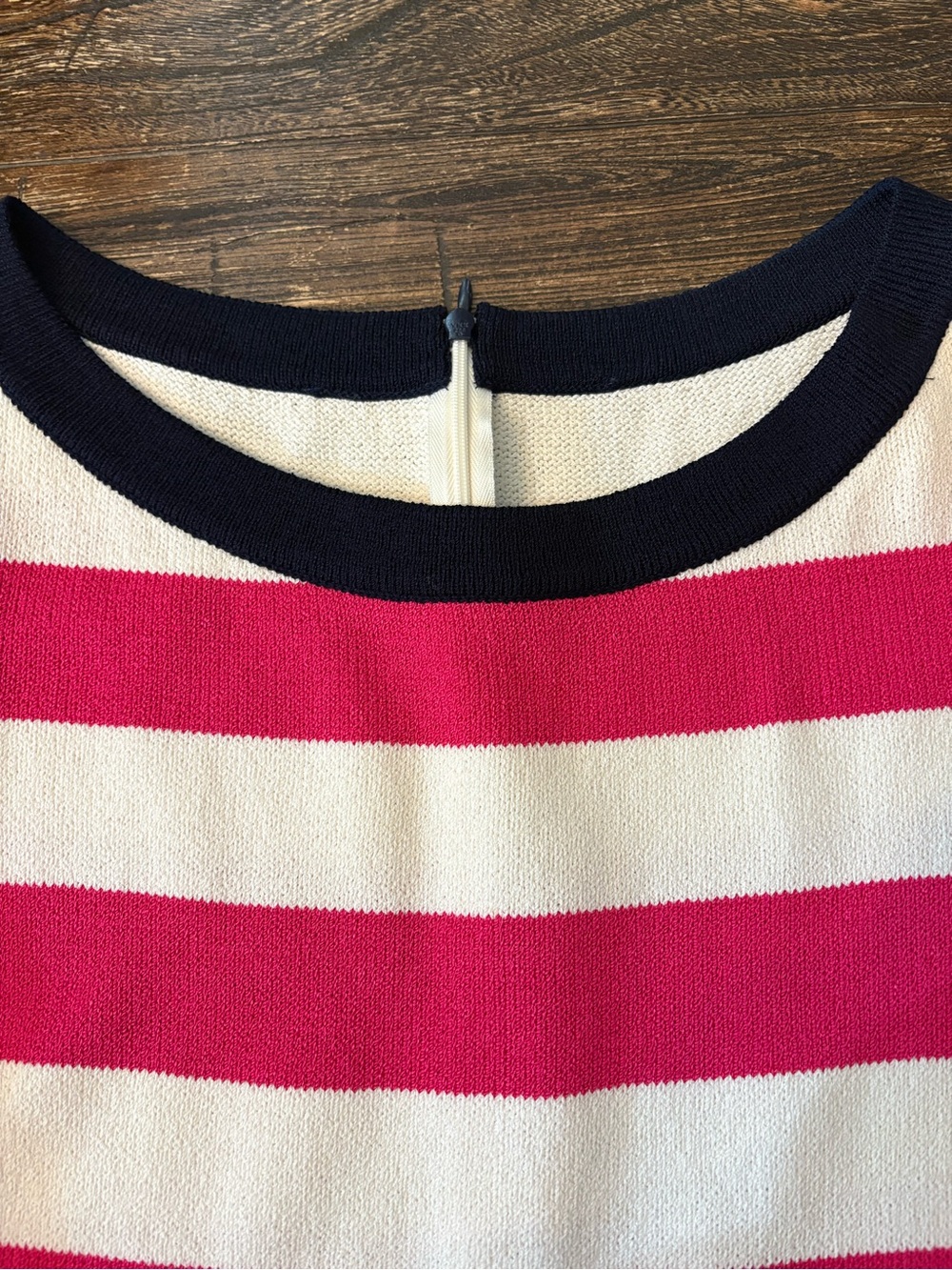 St. John Sheath Dress Womens 10 Pink Cream Striped 3/4 Sleeve Wool Knit - Picture 3 of 7